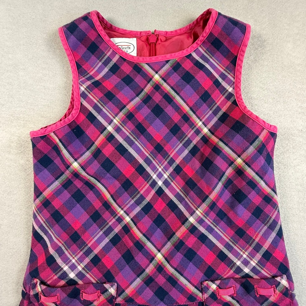 Talbots Kids Pink Purple Plaid Sleeveless Pleated Jumper Dress Size 5